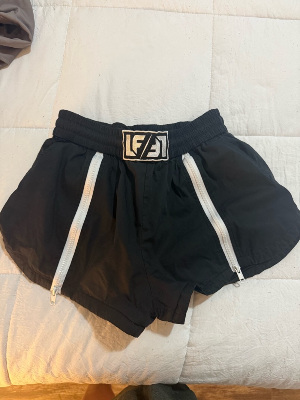 Black & White LF The Brand High-Waisted Zipper-Accent Nylon Shorts Size Medium
